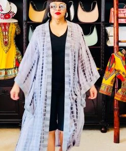 Social Butterfly Collection Grey Tie Dye Kimono Sleeve Sheer Duster