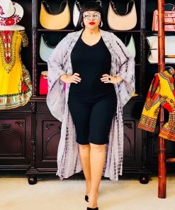 Social Butterfly Collection Grey Tie Dye Kimono Sleeve Sheer Duster