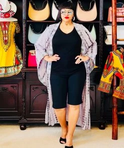 Social Butterfly Collection Grey Tie Dye Kimono Sleeve Sheer Duster