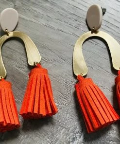 Social Butterfly Collection New Arrivals Pink, Black Or Orange Vegan Suede Double Tassel Earrings