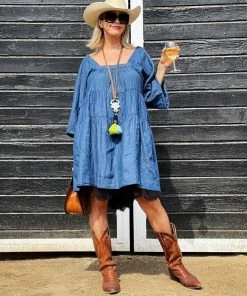 Social Butterfly Collection Denim Plus Size Baby Doll Dress