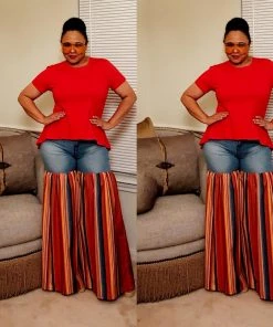 Social Butterfly Collection Distressed Light Denim Red Multi Color Palazzo Wide Leg Jeans New Arrivals