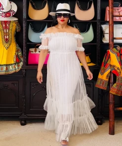 Social Butterfly Collection Sheer White Off The Shoulder Maxi Dress