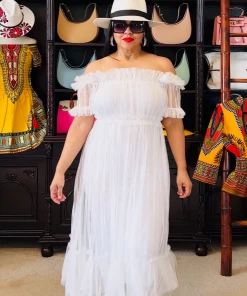 Social Butterfly Collection Sheer White Off The Shoulder Maxi Dress