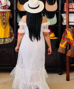 Social Butterfly Collection Sheer White Off The Shoulder Maxi Dress