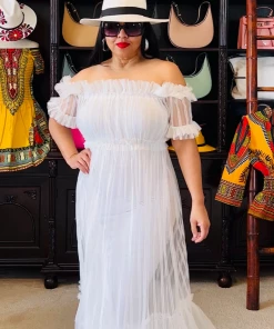 Social Butterfly Collection Sheer White Off The Shoulder Maxi Dress