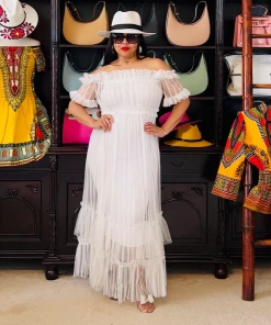 Social Butterfly Collection Sheer White Off The Shoulder Maxi Dress