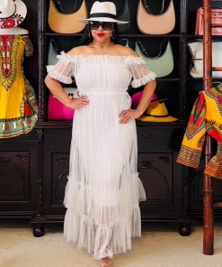 Social Butterfly Collection Sheer White Off The Shoulder Maxi Dress