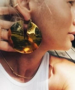 Social Butterfly Collection Concave Luna Brass Hoop Earrings New Arrivals