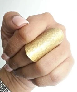 Social Butterfly Collection New Arrivals Long Gold Textured Hammered Armor Ring