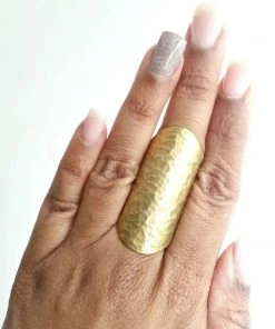 Social Butterfly Collection New Arrivals Long Gold Textured Hammered Armor Ring