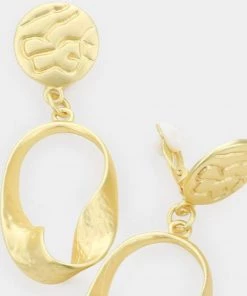 Social Butterfly Collection Sale Clip On Smooth Brush Gold Earrings