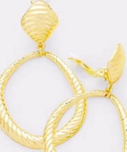 Social Butterfly Collection Sale Clip On Gold Rippled Dangle Hoop