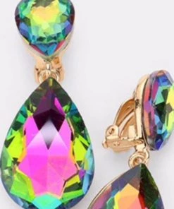 Social Butterfly Collection Clip On Crystal Tear Drop Earrings
