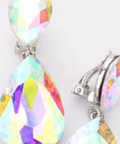 Social Butterfly Collection Clip On Crystal Tear Drop Earrings