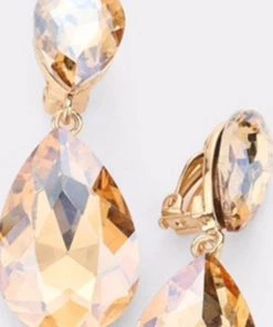 Social Butterfly Collection Clip On Crystal Tear Drop Earrings