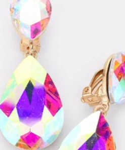 Social Butterfly Collection Clip On Crystal Tear Drop Earrings