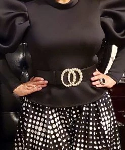 Social Butterfly Collection Black Stretchy Pearl Detail Belt Accessories