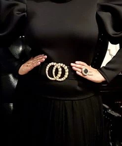 Social Butterfly Collection Black Stretchy Pearl Detail Belt Accessories