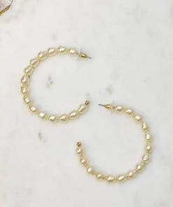 Social Butterfly Collection New Arrivals Cream Hoop Style Pearl Earrings