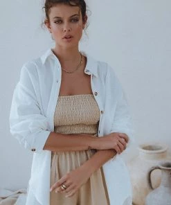 Social Butterfly Collection Off White Oversized Linen Shirt