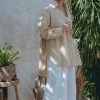 Social Butterfly Collection New Arrivals Beige Oversized Linen Shirt