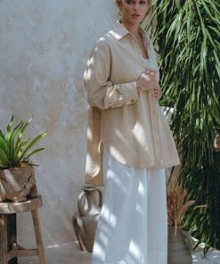 Social Butterfly Collection New Arrivals Off White Wide Leg Linen Pants