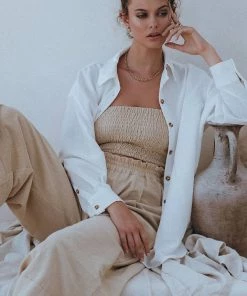 Social Butterfly Collection Off White Oversized Linen Shirt