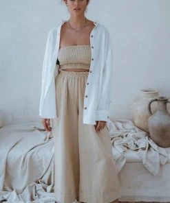 Social Butterfly Collection Off White Oversized Linen Shirt