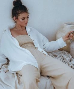 Social Butterfly Collection Off White Oversized Linen Shirt