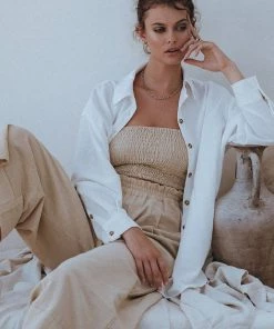 Social Butterfly Collection Off White Oversized Linen Shirt