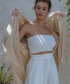 Social Butterfly Collection New Arrivals Off White Wide Leg Linen Pants