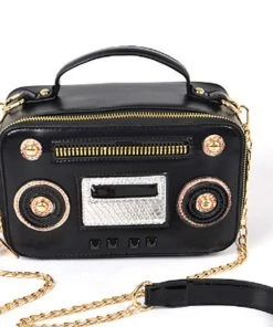 Social Butterfly Collection Black Whimsical Boombox Handbag Sale