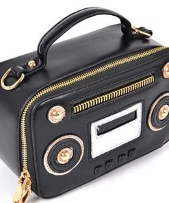Social Butterfly Collection Black Whimsical Boombox Handbag Sale
