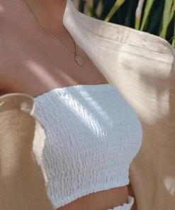 Social Butterfly Collection Linen Off White Strapless Tube Top