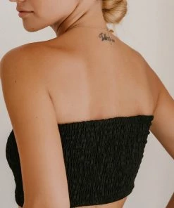 Social Butterfly Collection Black Linen Strapless Tube Top