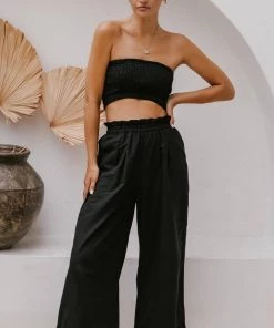 Social Butterfly Collection Black Wide Leg Linen Pants New Arrivals
