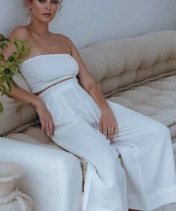 Social Butterfly Collection New Arrivals Off White Wide Leg Linen Pants