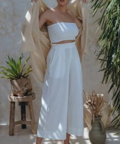 Social Butterfly Collection Linen Off White Strapless Tube Top