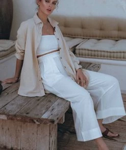 Social Butterfly Collection New Arrivals Off White Wide Leg Linen Pants