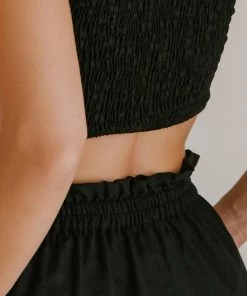 Social Butterfly Collection Black Linen Strapless Tube Top