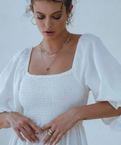 Social Butterfly Collection Linen Off White Mid Length Dress