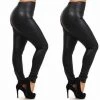 Social Butterfly Collection Black Faux Leather Liquid Leggings