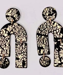 Social Butterfly Collection Geometric Black Gold Dangle Earrings