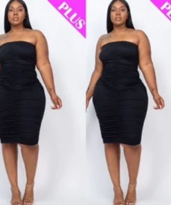 Social Butterfly Collection Plus Size Black Ruching Detail Tube Dress