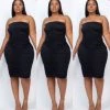 Social Butterfly Collection Plus Size Black Ruching Detail Tube Dress