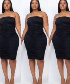 Social Butterfly Collection Plus Size Black Ruching Detail Tube Dress