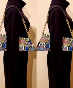 Social Butterfly Collection Asymmetic Blue Multi Color Snake Print Handbag