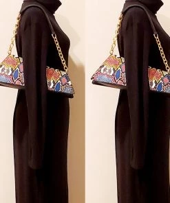 Social Butterfly Collection Asymmetic Blue Multi Color Snake Print Handbag