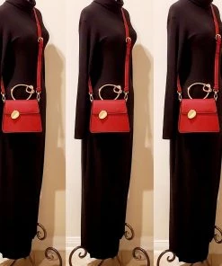 Social Butterfly Collection Dark Red Faux Leather Gold Handle Handbag